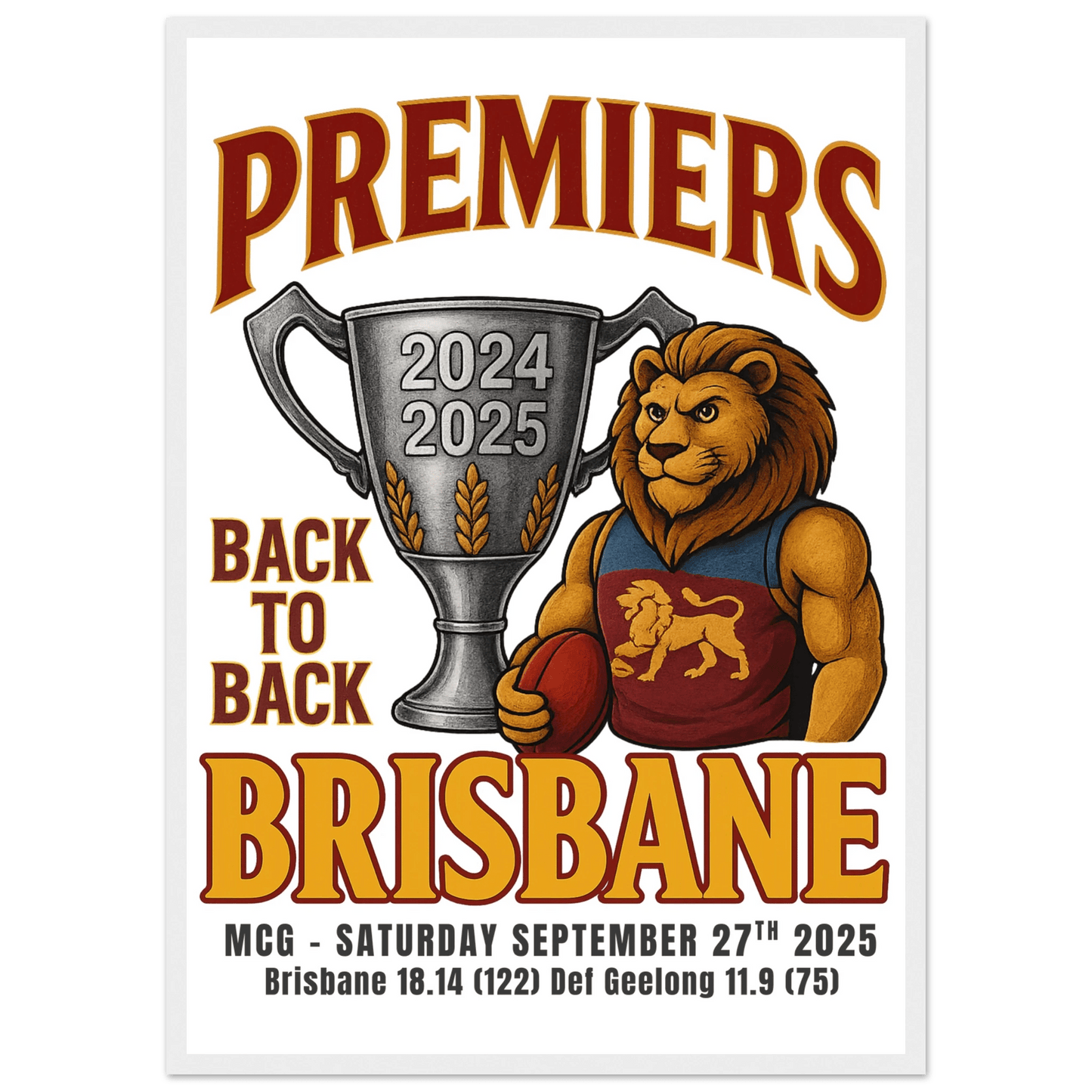 Brisbane Back to Back 2024/25 Premiers - Framed Wall Art - VFtees