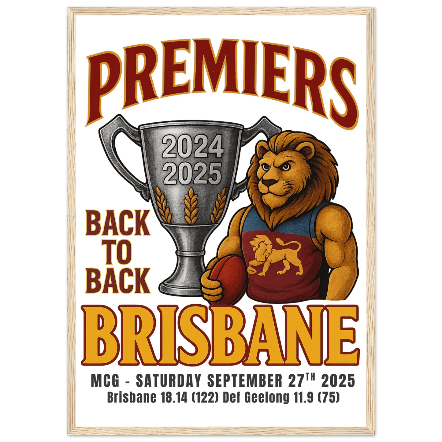 Brisbane Back to Back 2024/25 Premiers - Framed Wall Art - VFtees