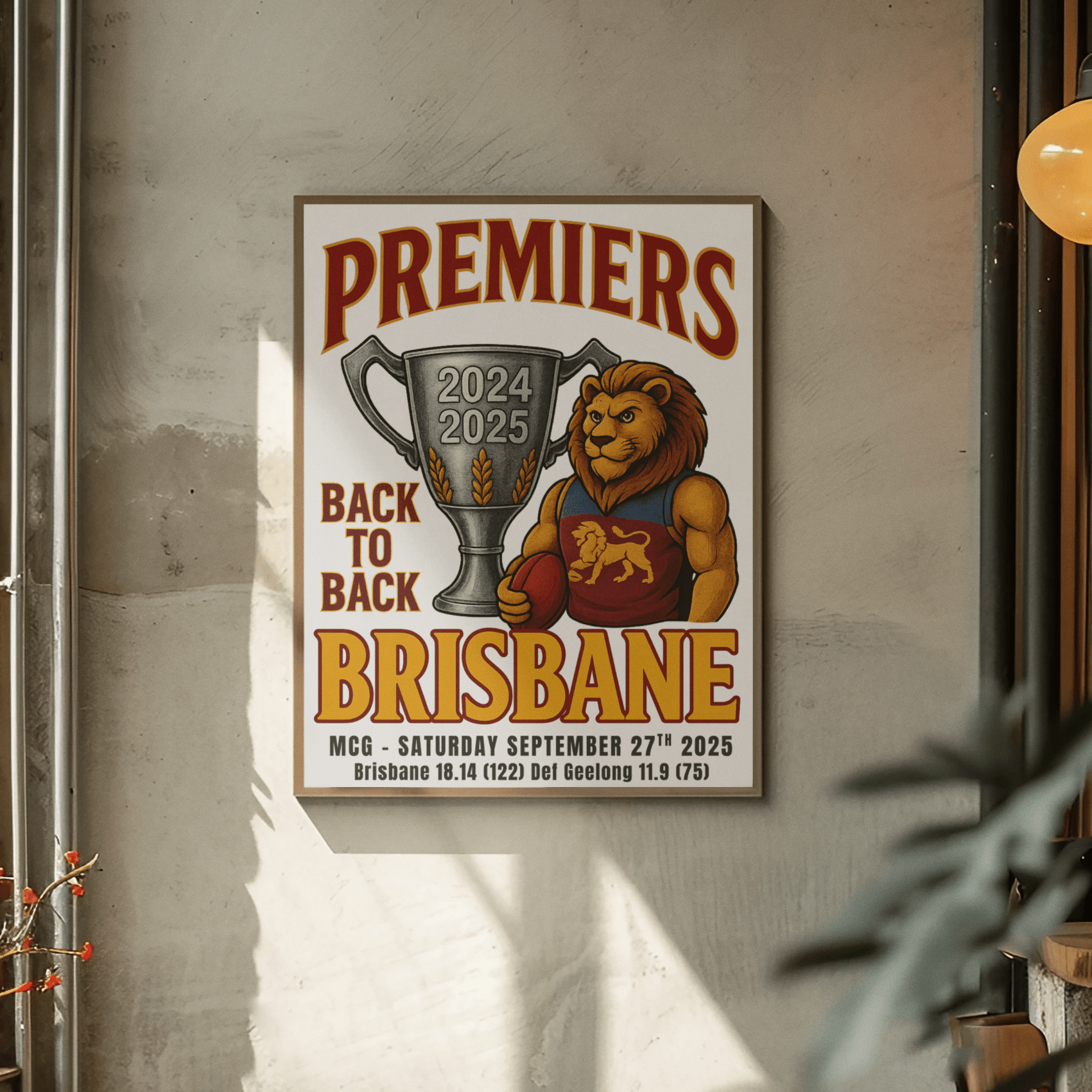 Brisbane Back to Back 2024/25 Premiers - Framed Wall Art - VFtees