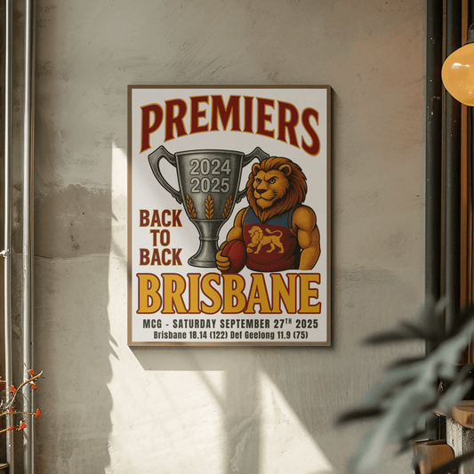 Brisbane Back to Back 2024/25 Premiers - Framed Wall Art - VFtees