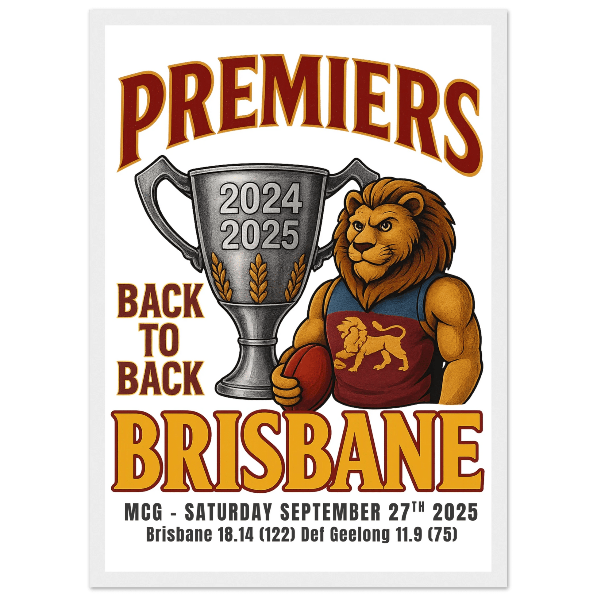 Brisbane Back to Back 2024/25 Premiers - Framed Wall Art - VFtees
