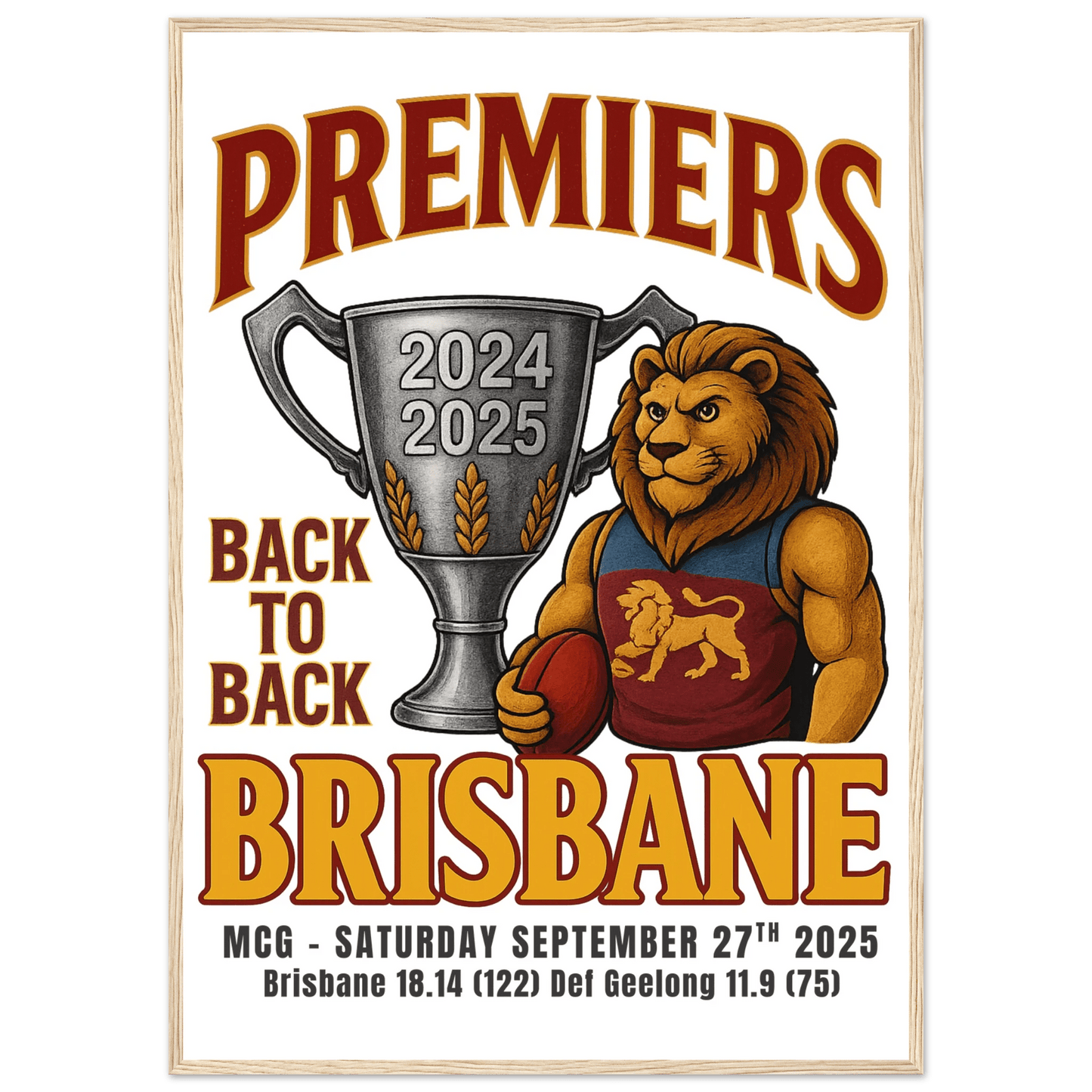 Brisbane Back to Back 2024/25 Premiers - Framed Wall Art - VFtees