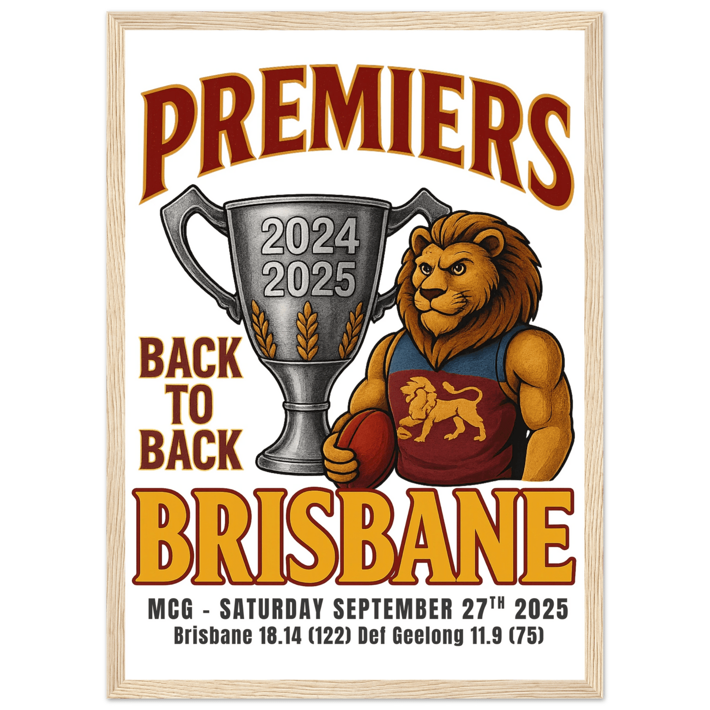 Brisbane Back to Back 2024/25 Premiers - Framed Wall Art - VFtees