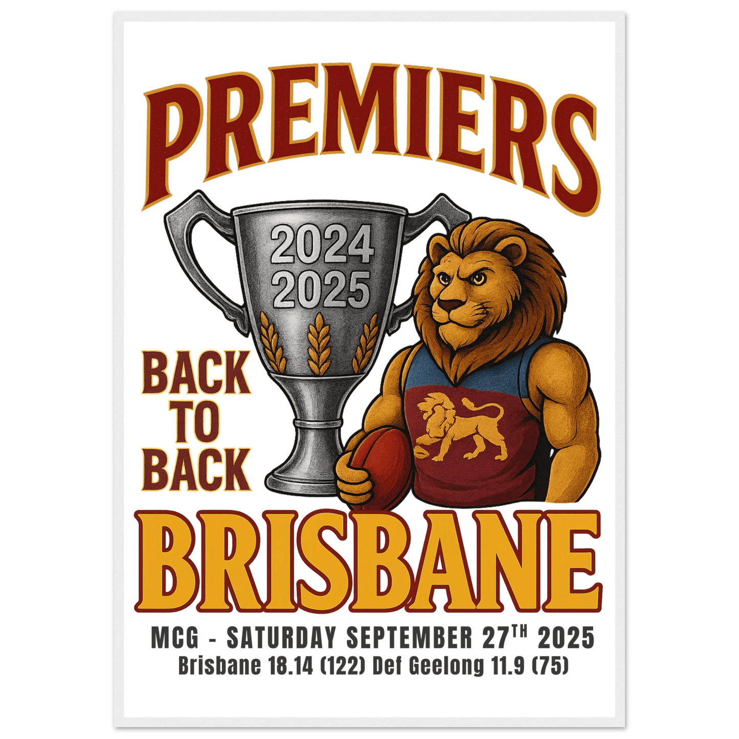 Brisbane Back to Back 2024/25 Premiers - Framed Wall Art - VFtees
