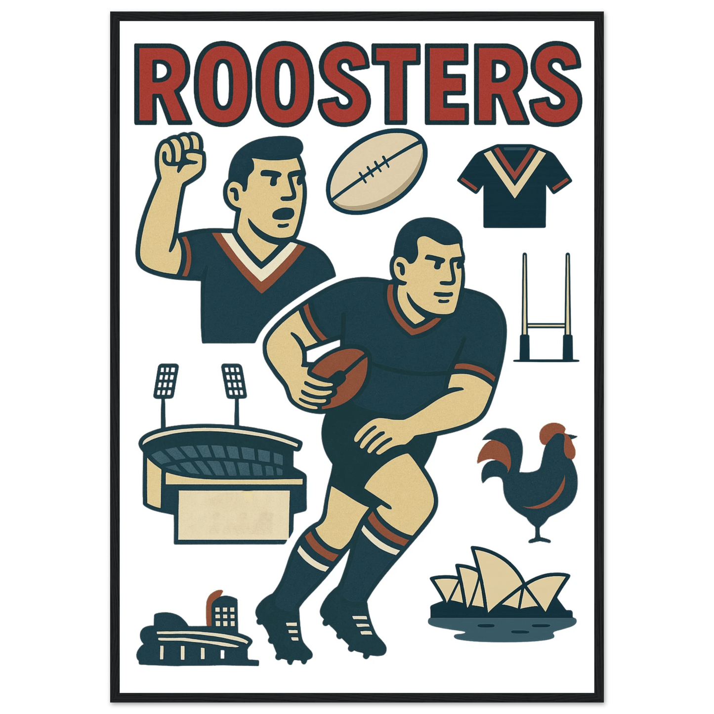 Roosters - Rugby League Framed Wall Art - VFtees