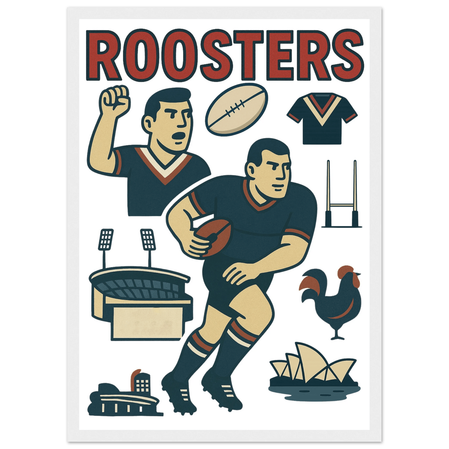 Roosters - Rugby League Framed Wall Art - VFtees