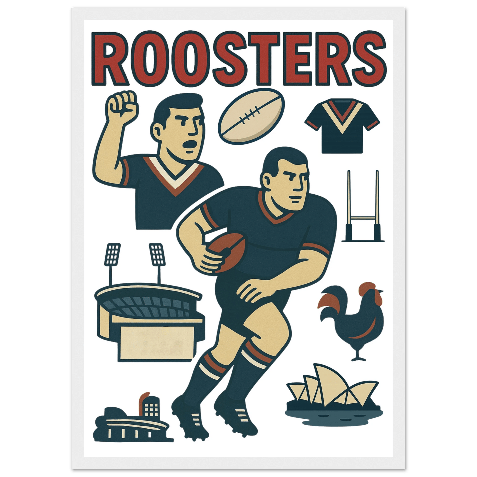 Roosters - Rugby League Framed Wall Art - VFtees