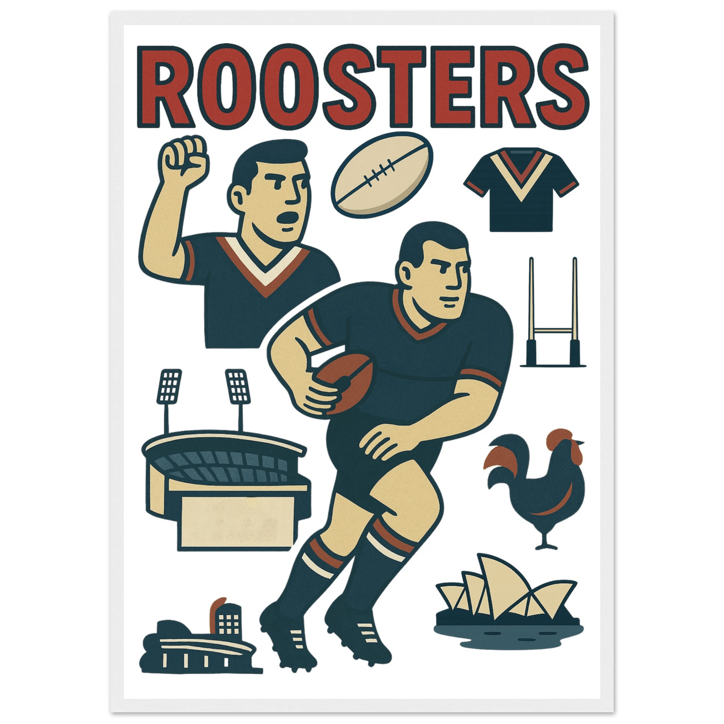 Roosters - Rugby League Framed Wall Art - VFtees