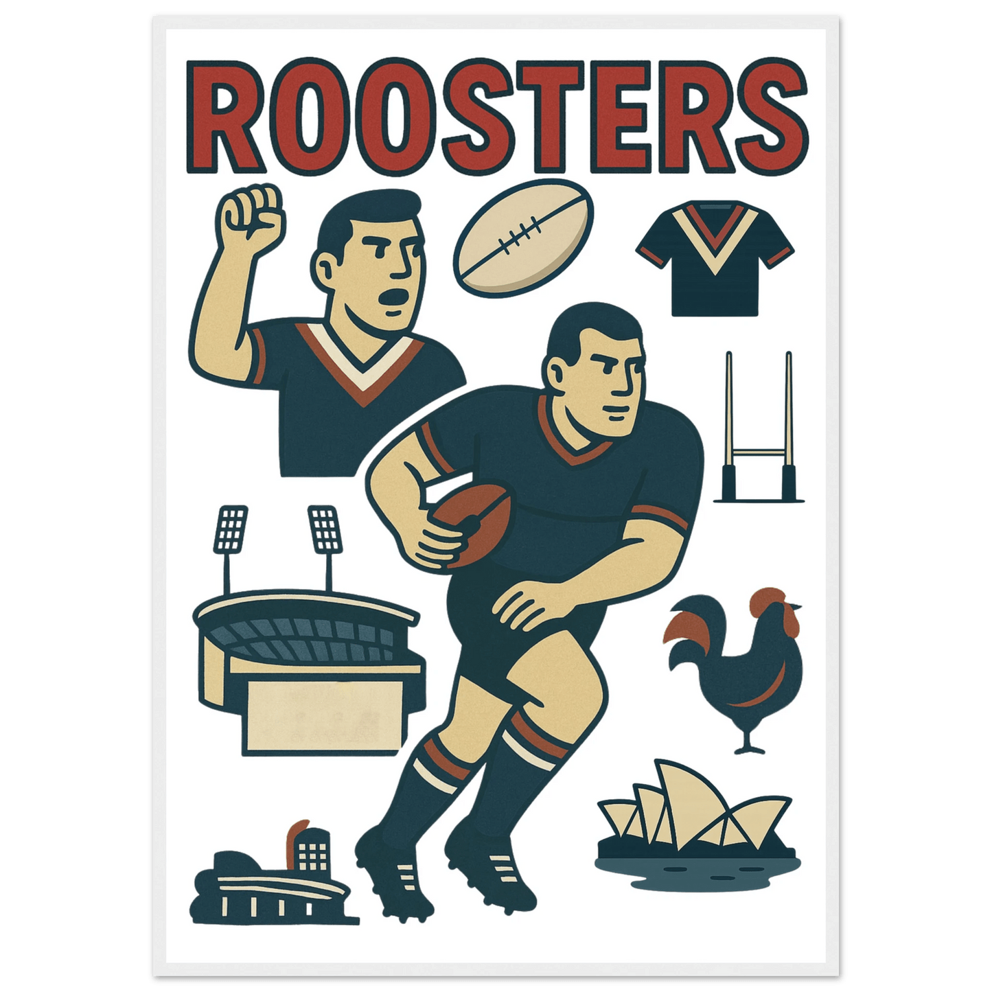 Roosters - Rugby League Framed Wall Art - VFtees